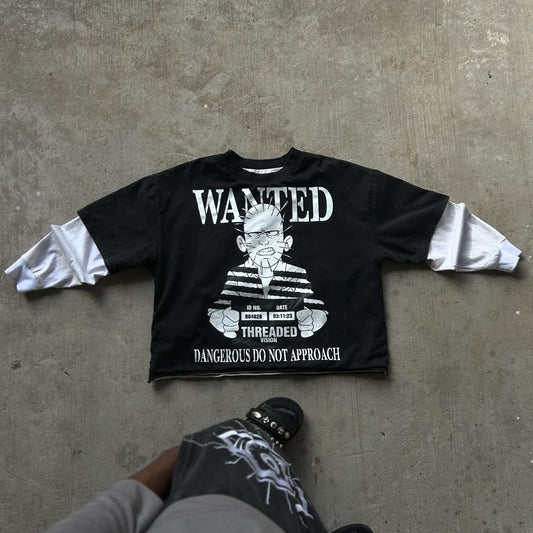 Wanted Print Long Sleeve False Two T-Shirt