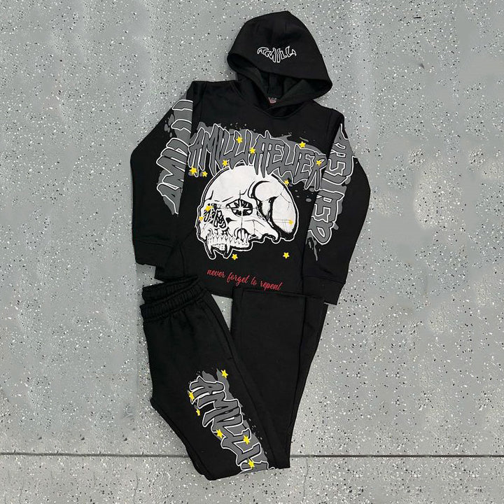 Skeleton Casual Street Hoodie Two-Piece Set