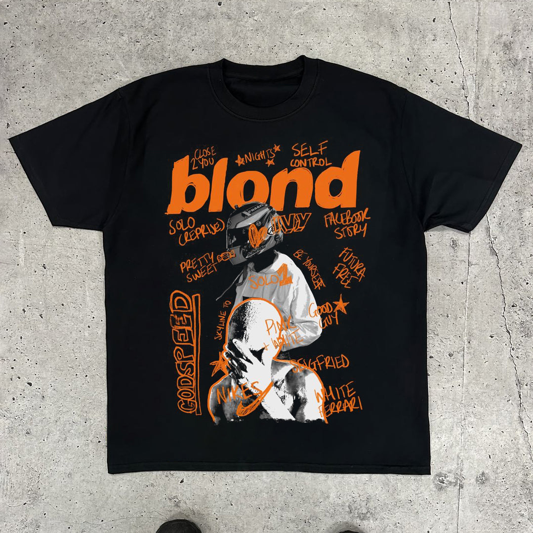 Fashion Blond Helmet Boys Print Short Sleeve T-Shirt