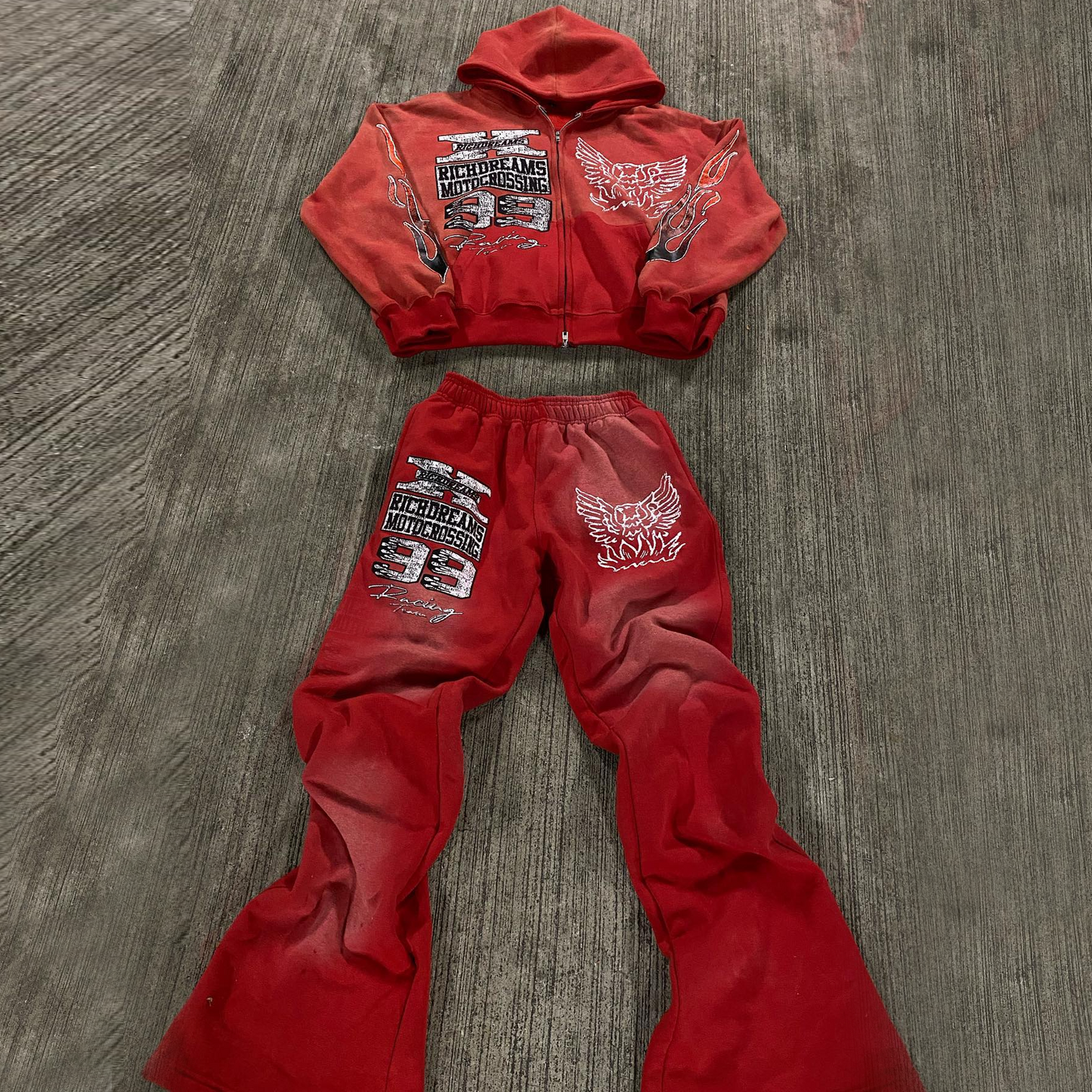 Vintage distressed zipper sweatshirt suit