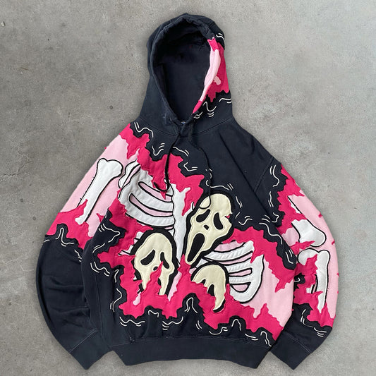 Pink Skull Panel Hoodie