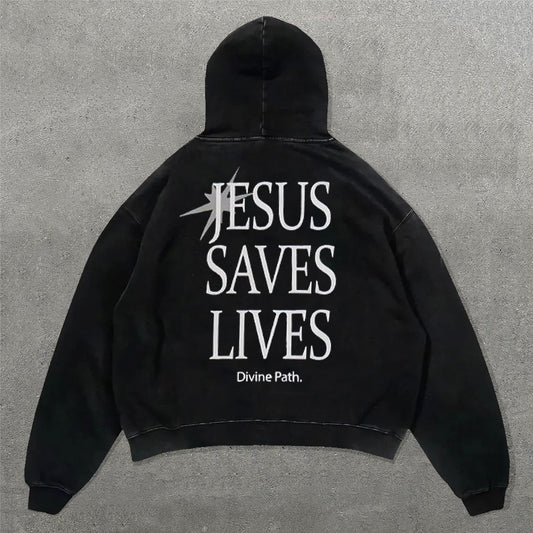 Jesus Save Lives Print Long Sleeve Hoodies