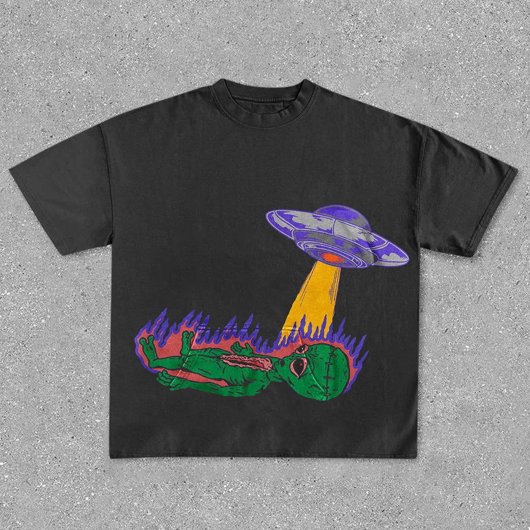 Fashion personality alien print short-sleeved T-shirt