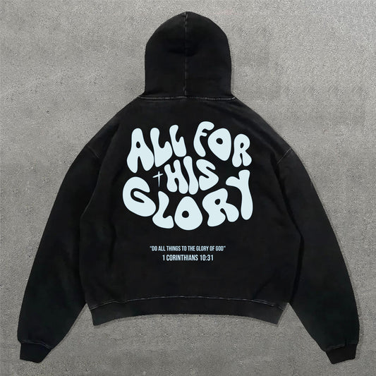 Fashion All For His Glory Print Long Sleeve Hoodies