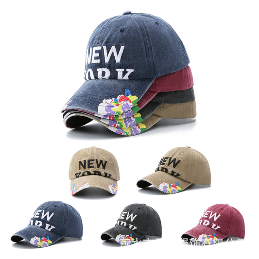 Washed denim NEWYORK embroidered baseball cap