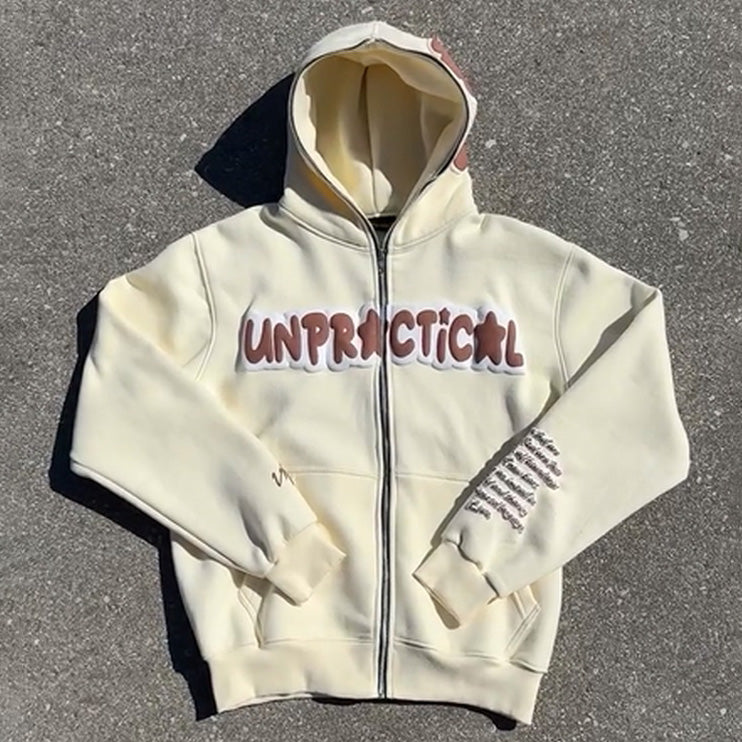 Unpractical Print Long Sleeve Full Zip Hoodies