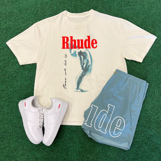 Rhude Fashion Print T-Shirt Shorts Two-Piece Set