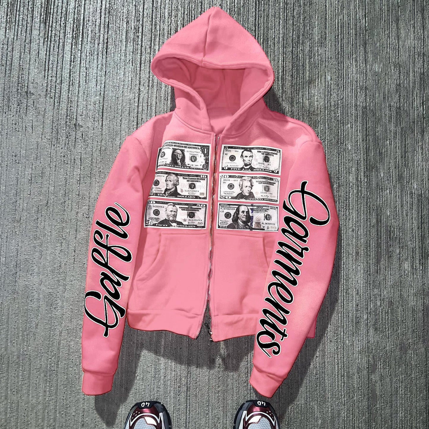 Money Print Long Sleeve Zipper Hoodies