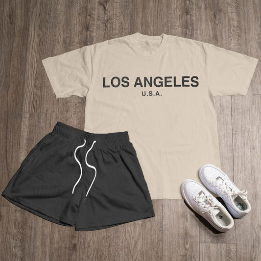 Los Angeles Print T-Shirt Shorts Two-Piece Set