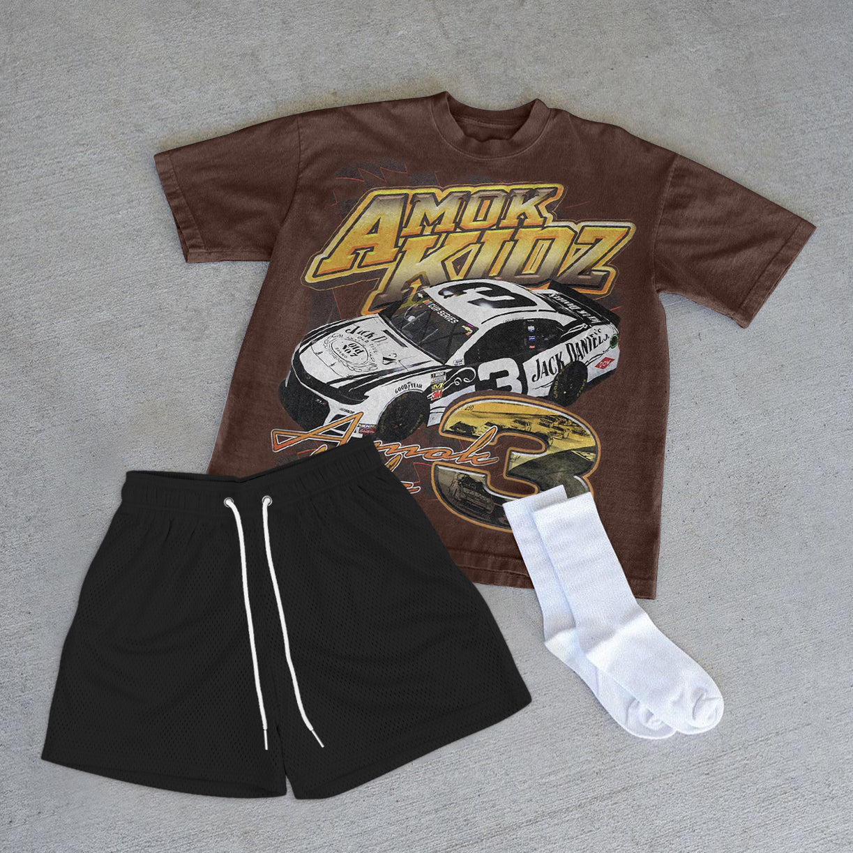 Casual Retro Racing T-Shirt Track Short Set