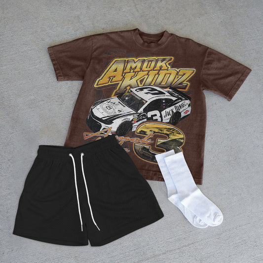 Casual Retro Racing T-Shirt Track Short Set