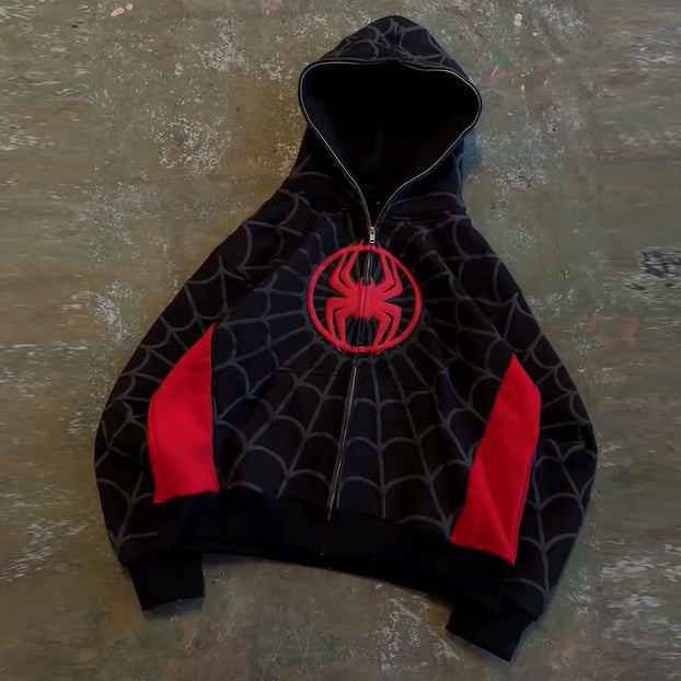 Full zip spider panel hoodie