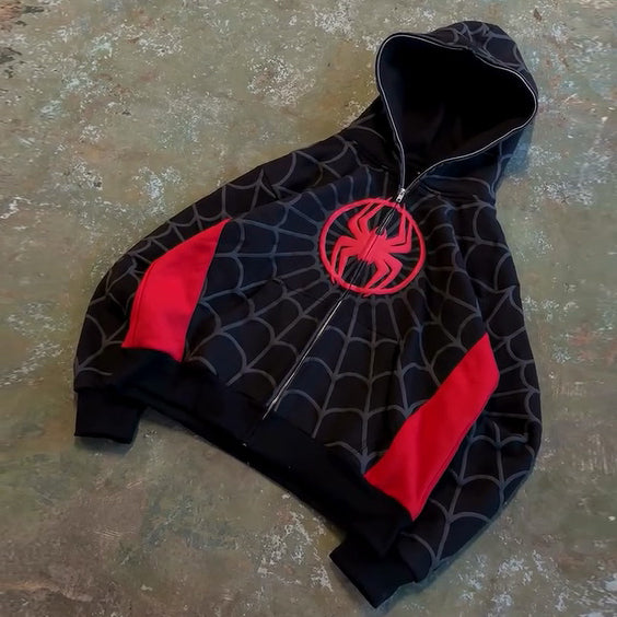 Full zip spider panel hoodie