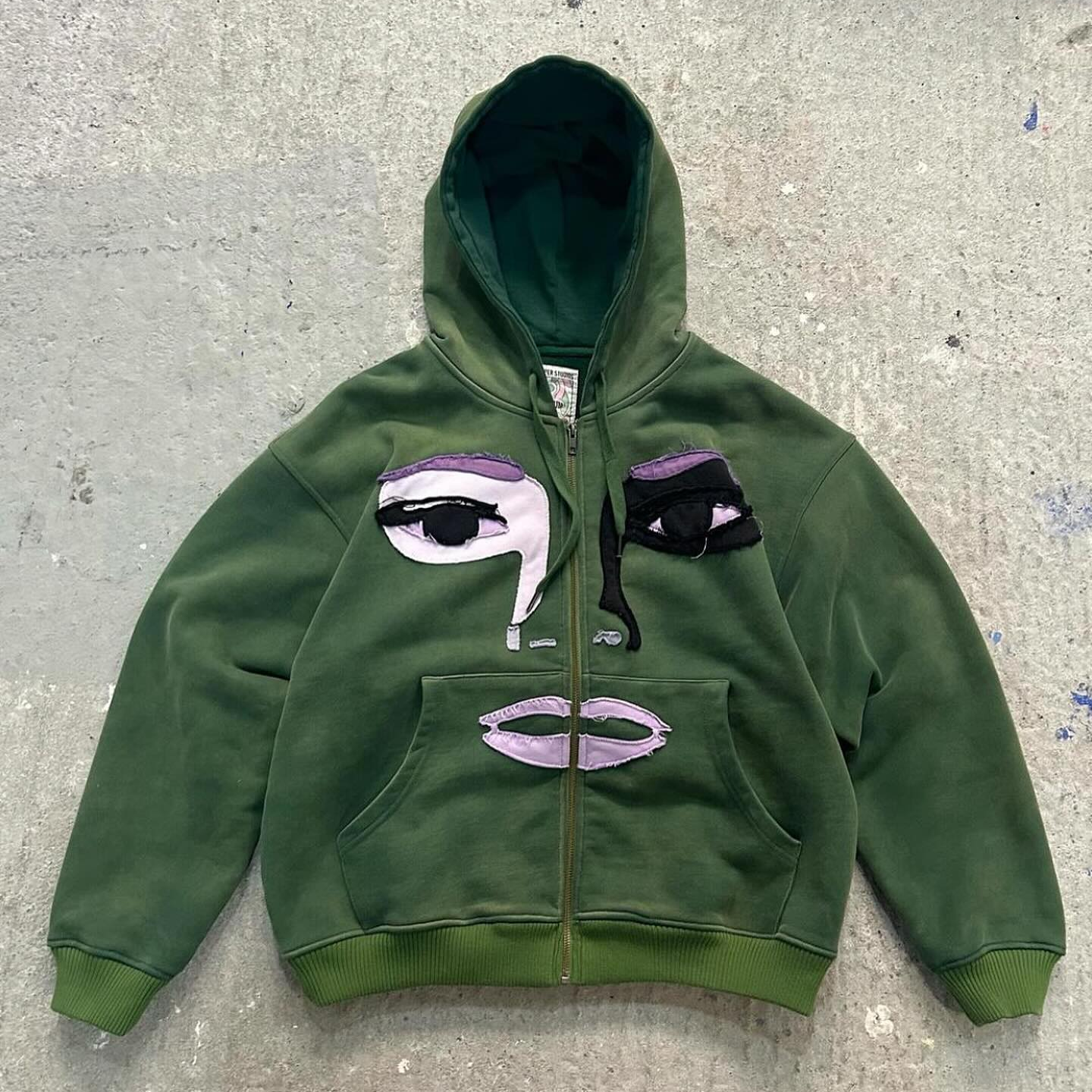 Vintage Applique Zip-Up Hoodie