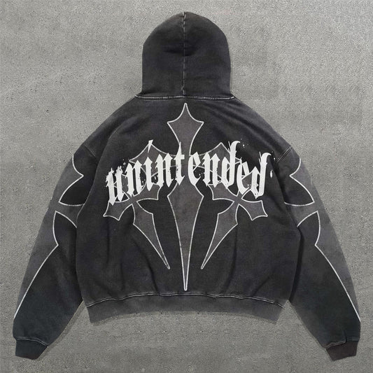 Unintended Cross Print Long Sleeve Hoodies