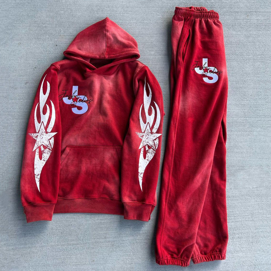 Flame Print Hoodie Sweatpants Two Piece Set