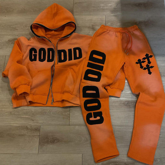 God Did Print Two Piece Hoodie Set