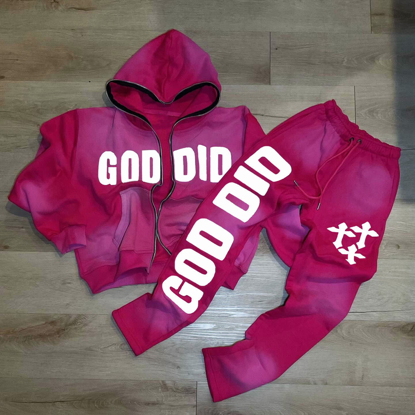 God Did Print Two Piece Hoodie Set