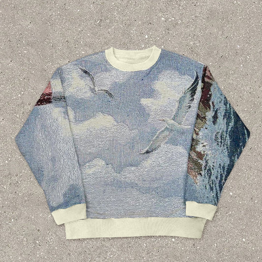 Vintage Peace Print Zip Crew Neck Sweatshirt