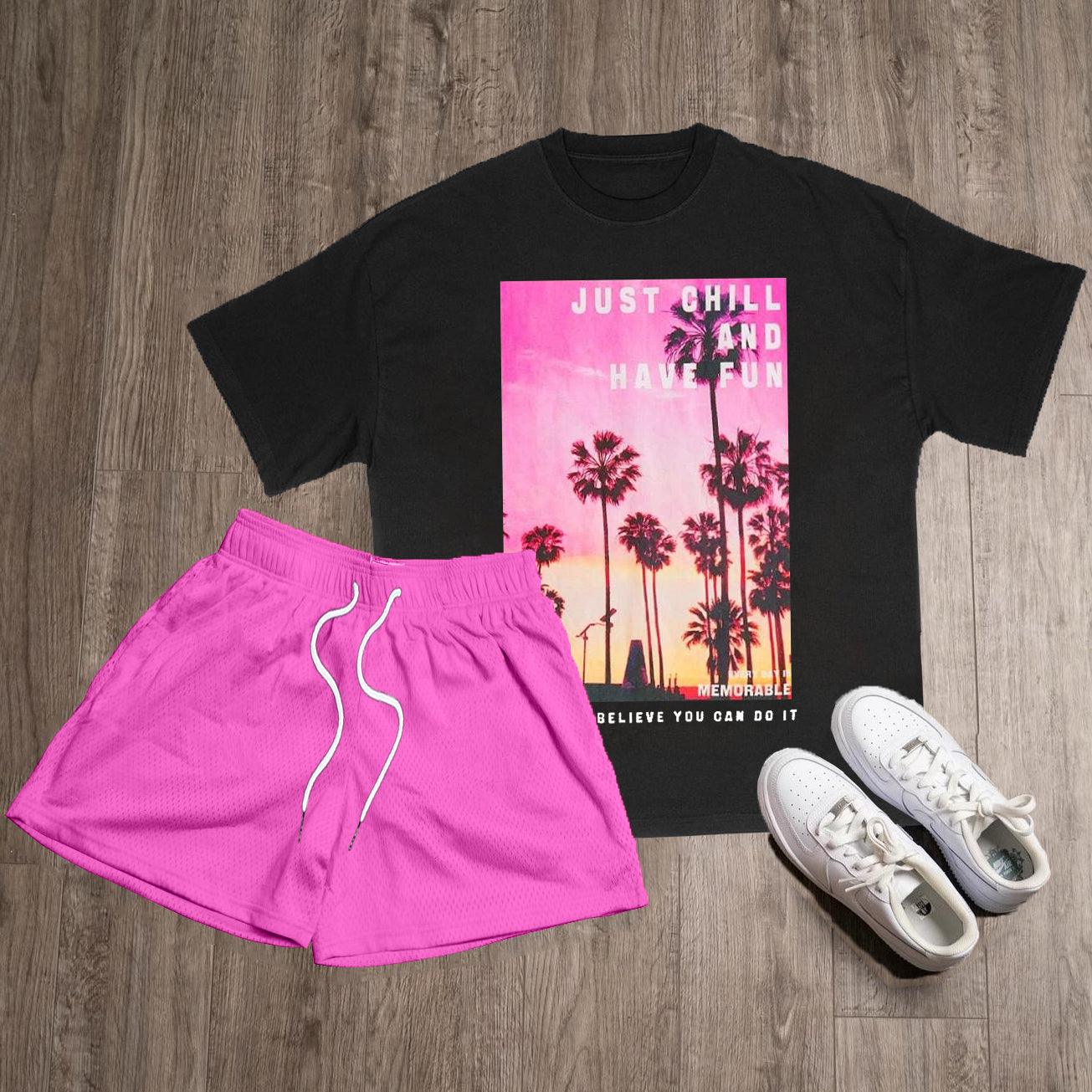 Summer Print T-Shirt Short Sleeve Two Piece Set