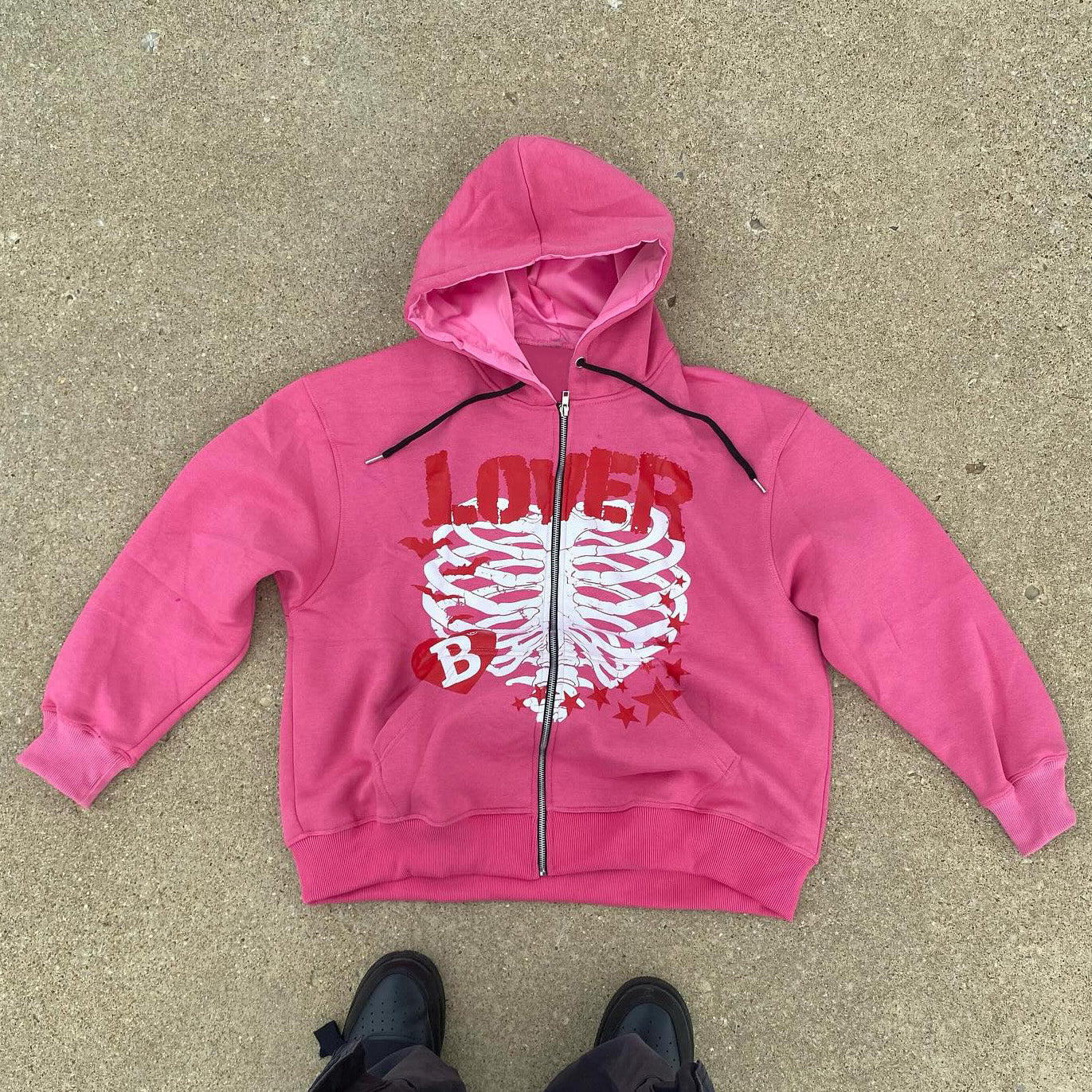 Lover Rib Print Long Sleeve Zipper Hoodies