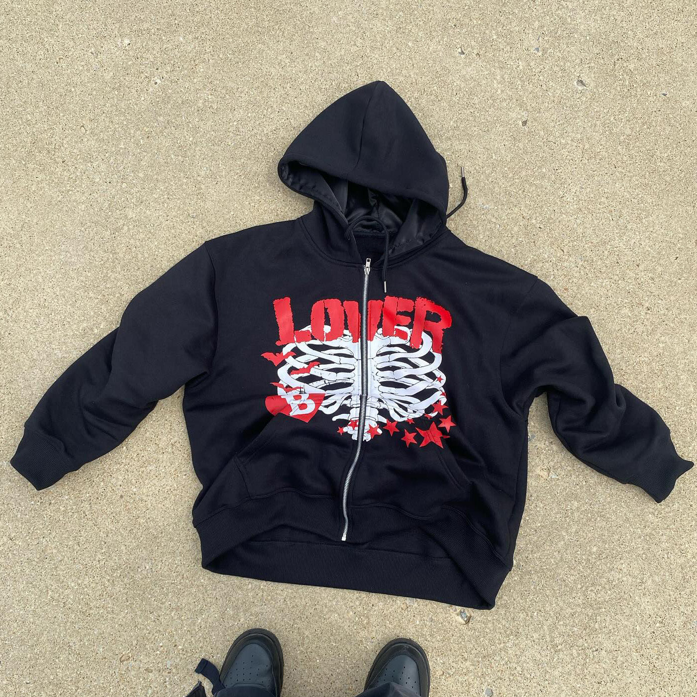 Lover Rib Print Long Sleeve Zipper Hoodies