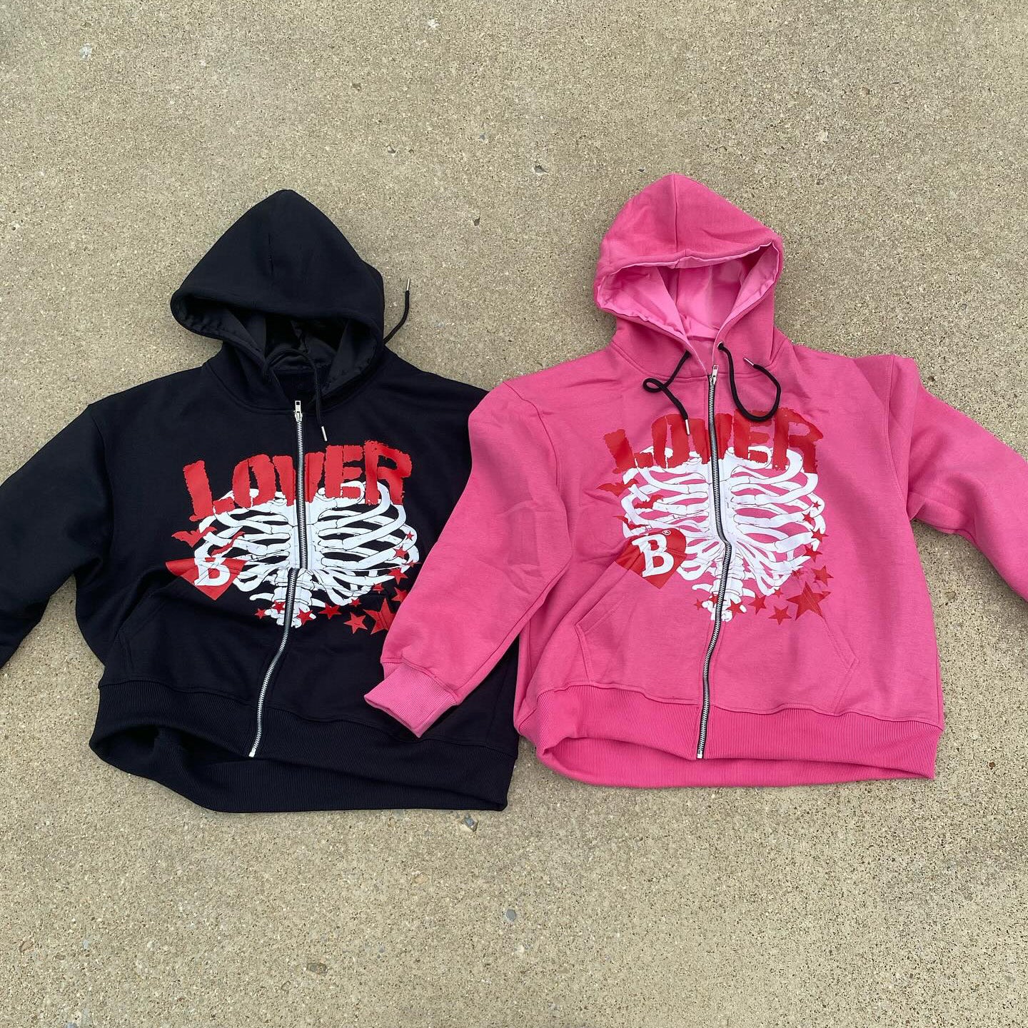 Lover Rib Print Long Sleeve Zipper Hoodies