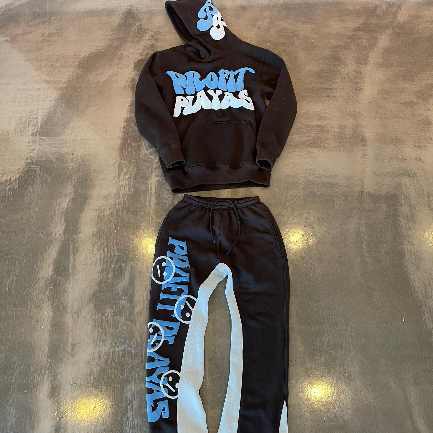 Personalized contrast bubble print hoodie two-piece set