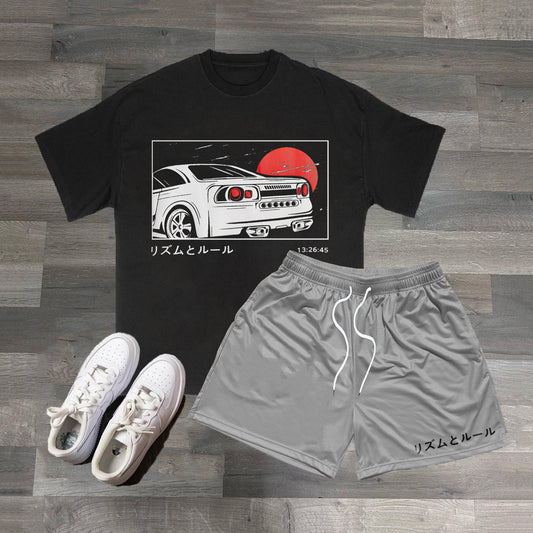 Japanese & Car Print Two Piece Set