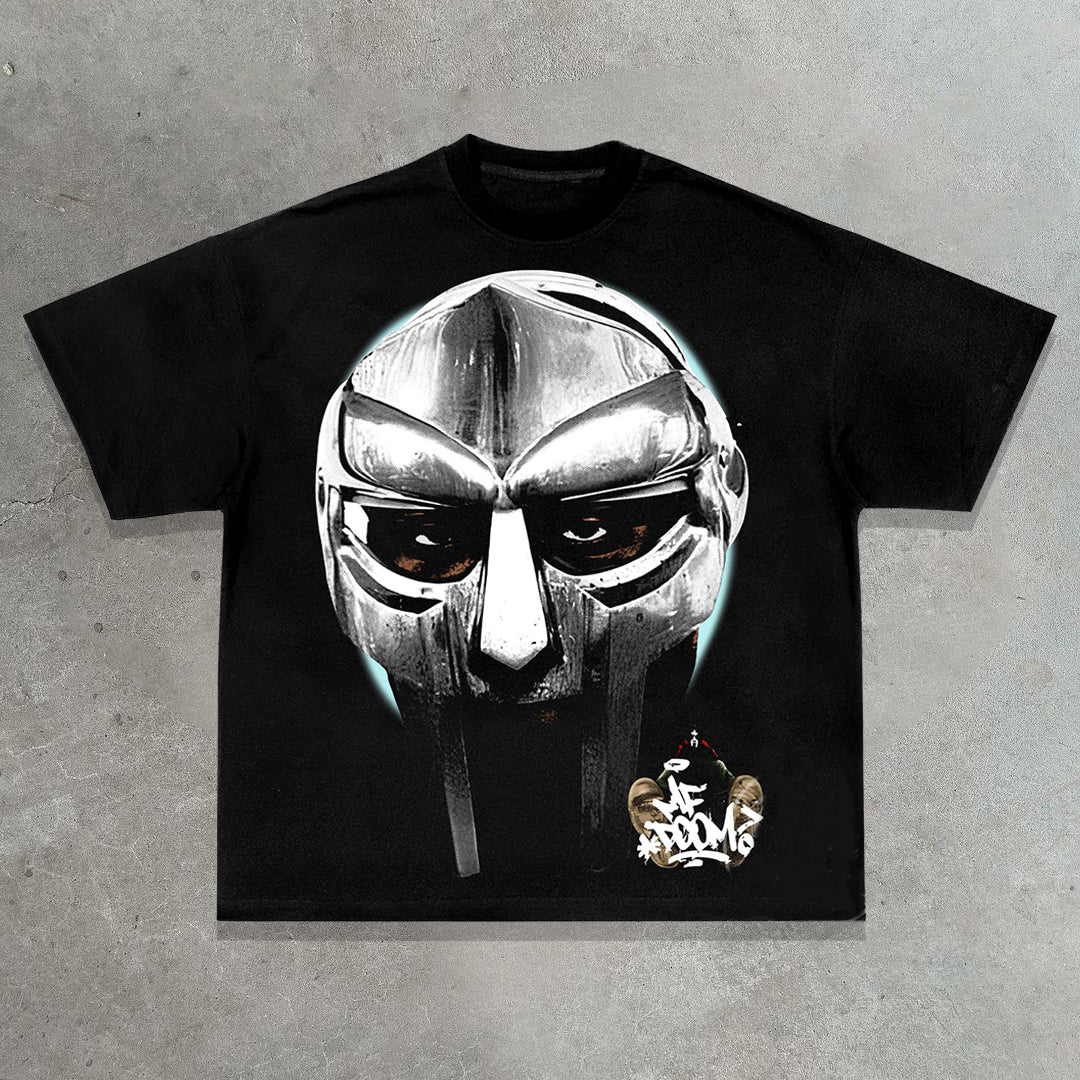 Mask hip-hop rap print T-shirt