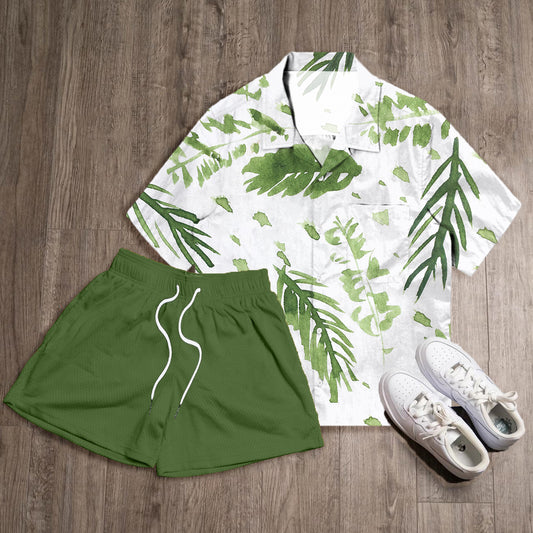 Vacation Print Shirt Shorts Two-Piece Set