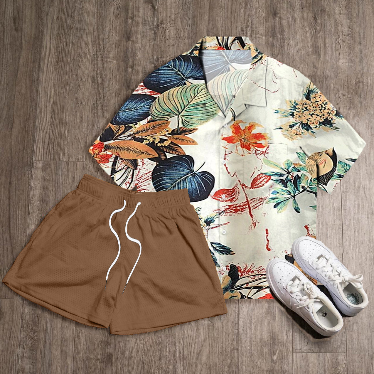 Jungle Print Shirt Shorts Two-Piece Set