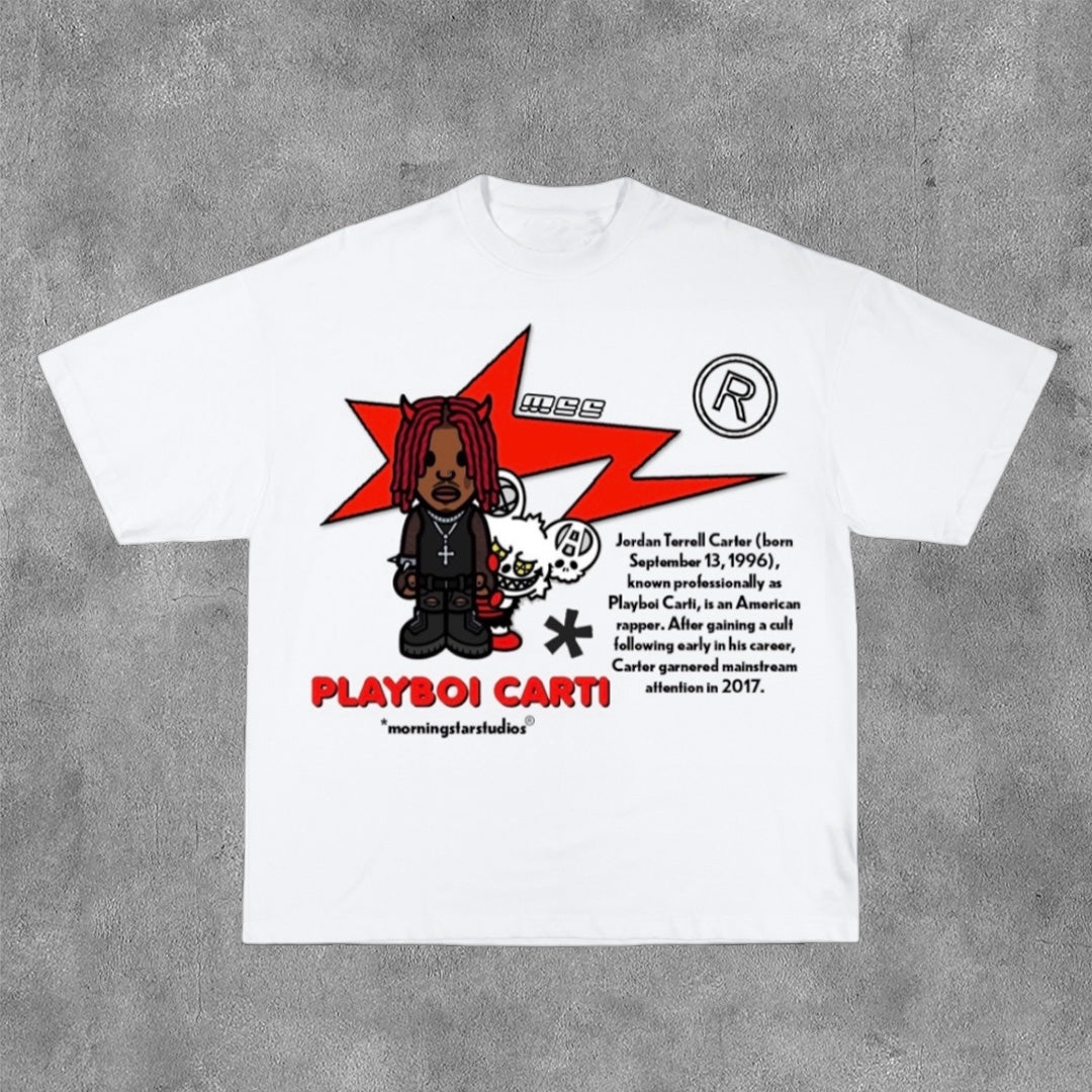 Cartoon Playboi Carti Print Short Sleeve T-Shirt