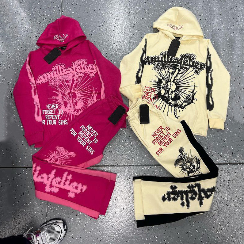 Fallen Angels Casual Street Panel Two-Piece Hoodie Set