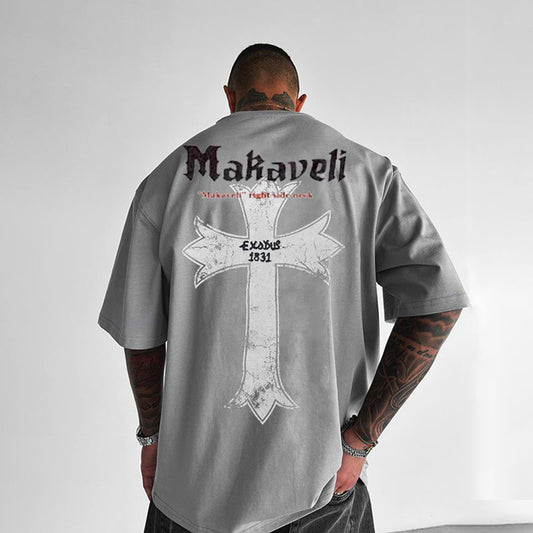 Makaveli Cross Print Short Sleeve T-Shirt