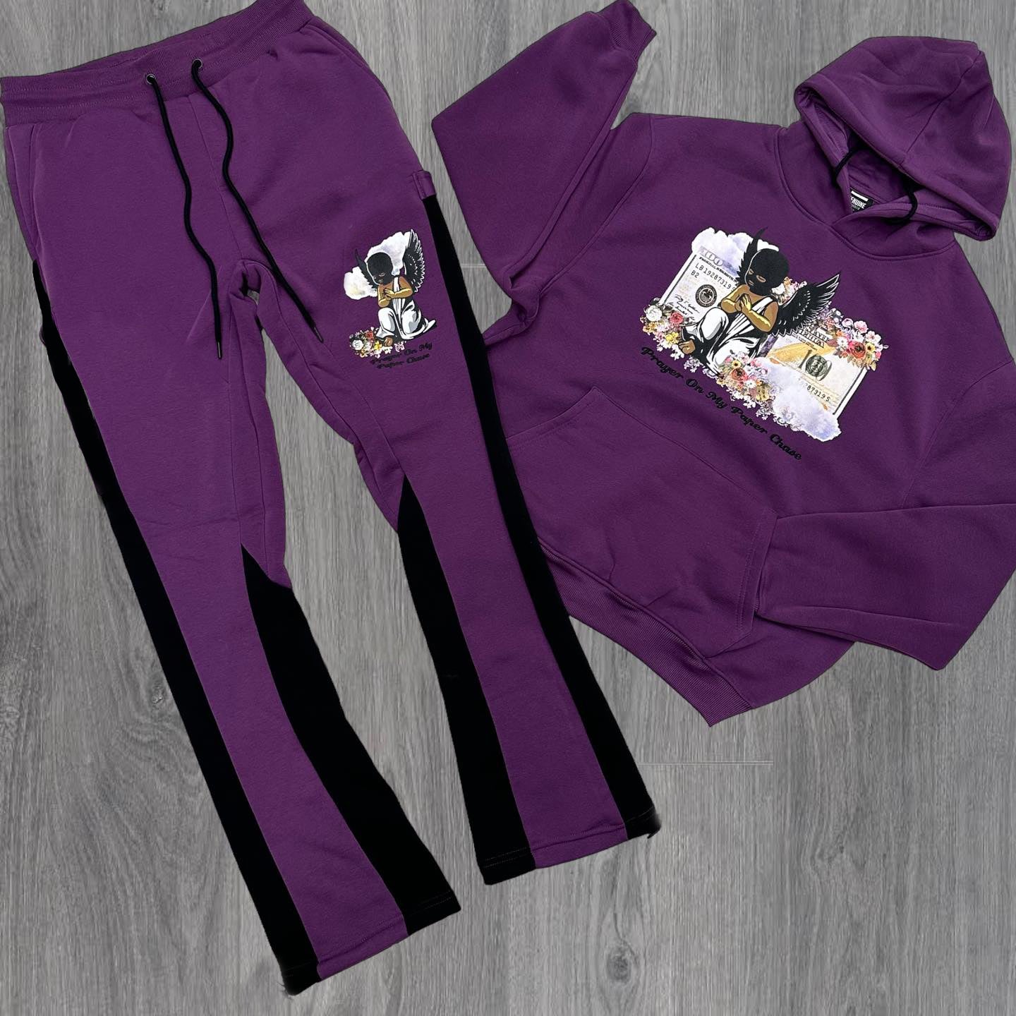 Casual Retro Contrast Pattern Hoodie Set