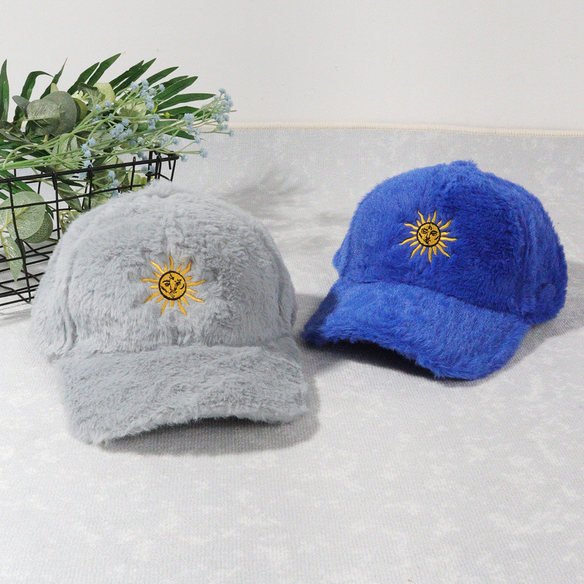 Baseball cap sun embroidered peaked cap warm plush hat