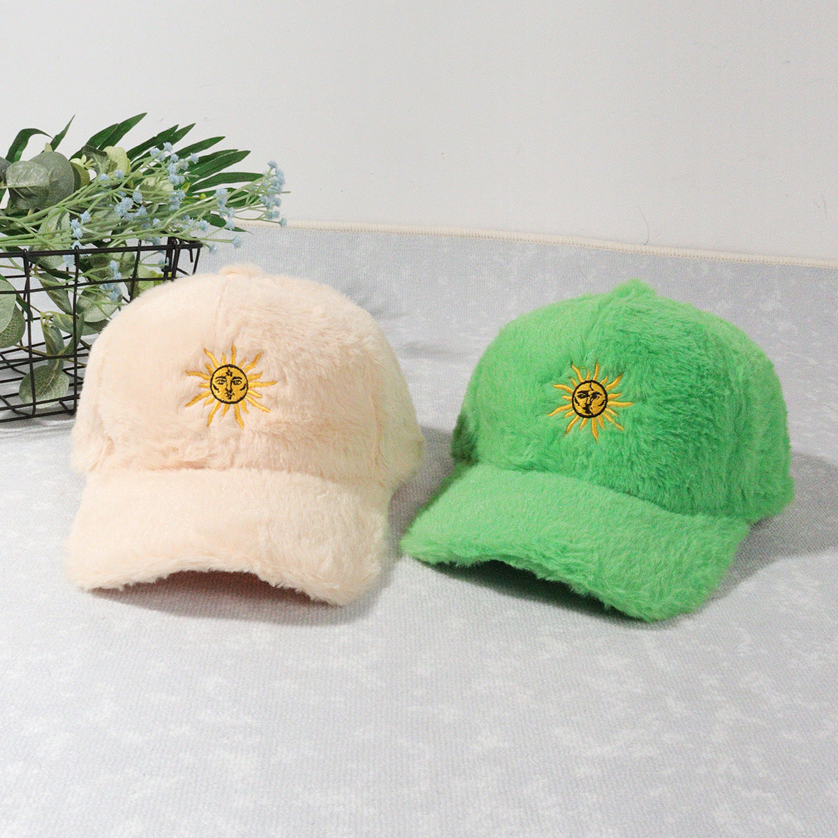 Baseball cap sun embroidered peaked cap warm plush hat