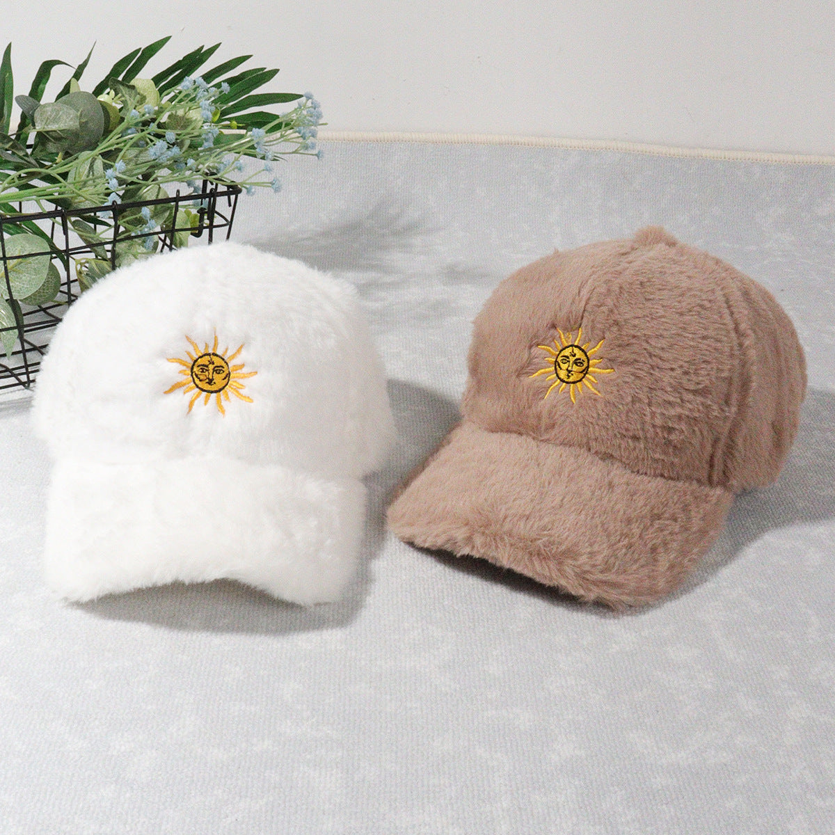 Baseball cap sun embroidered peaked cap warm plush hat