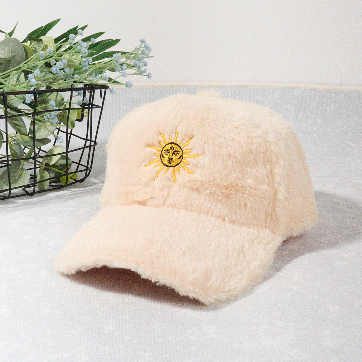 Baseball cap sun embroidered peaked cap warm plush hat