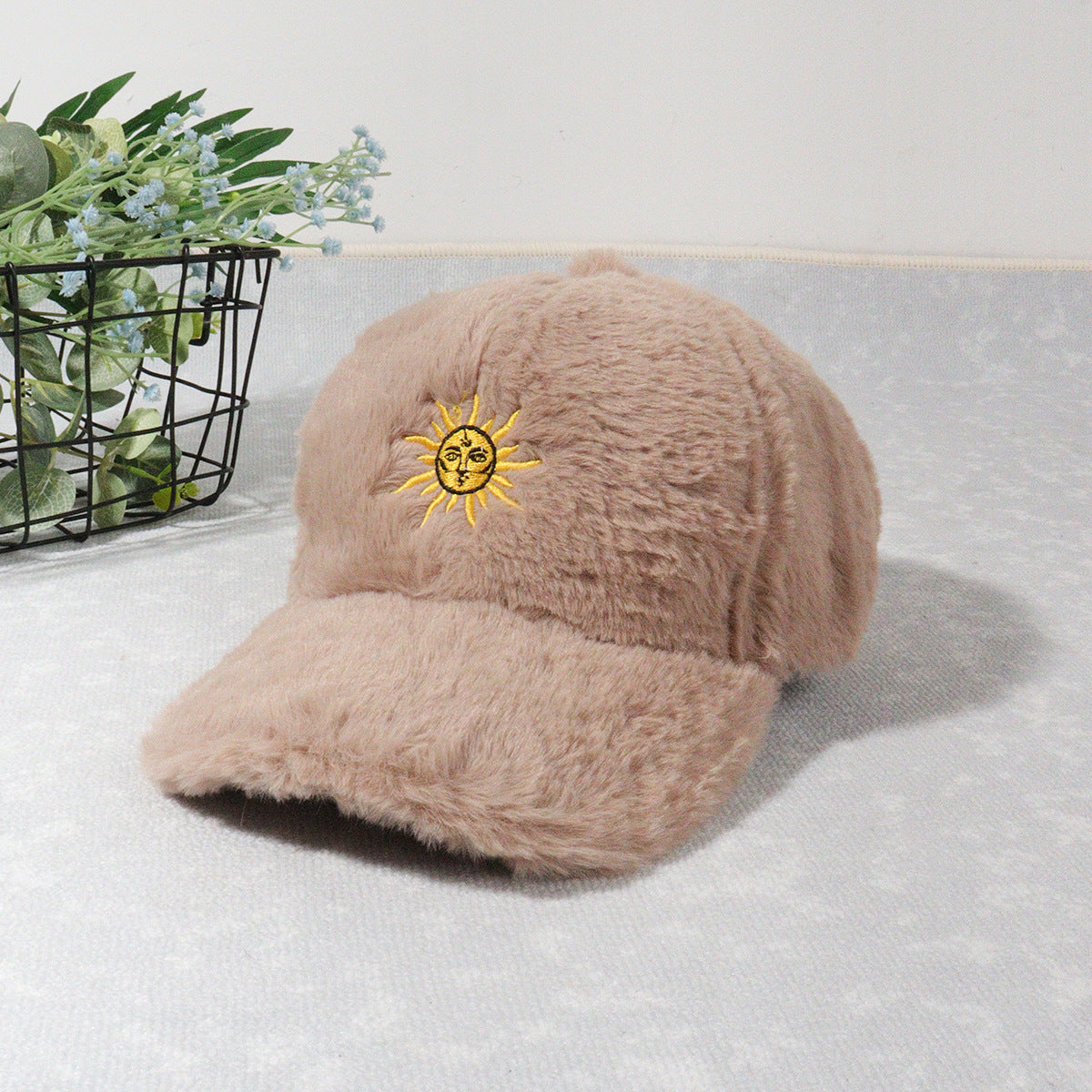 Baseball cap sun embroidered peaked cap warm plush hat