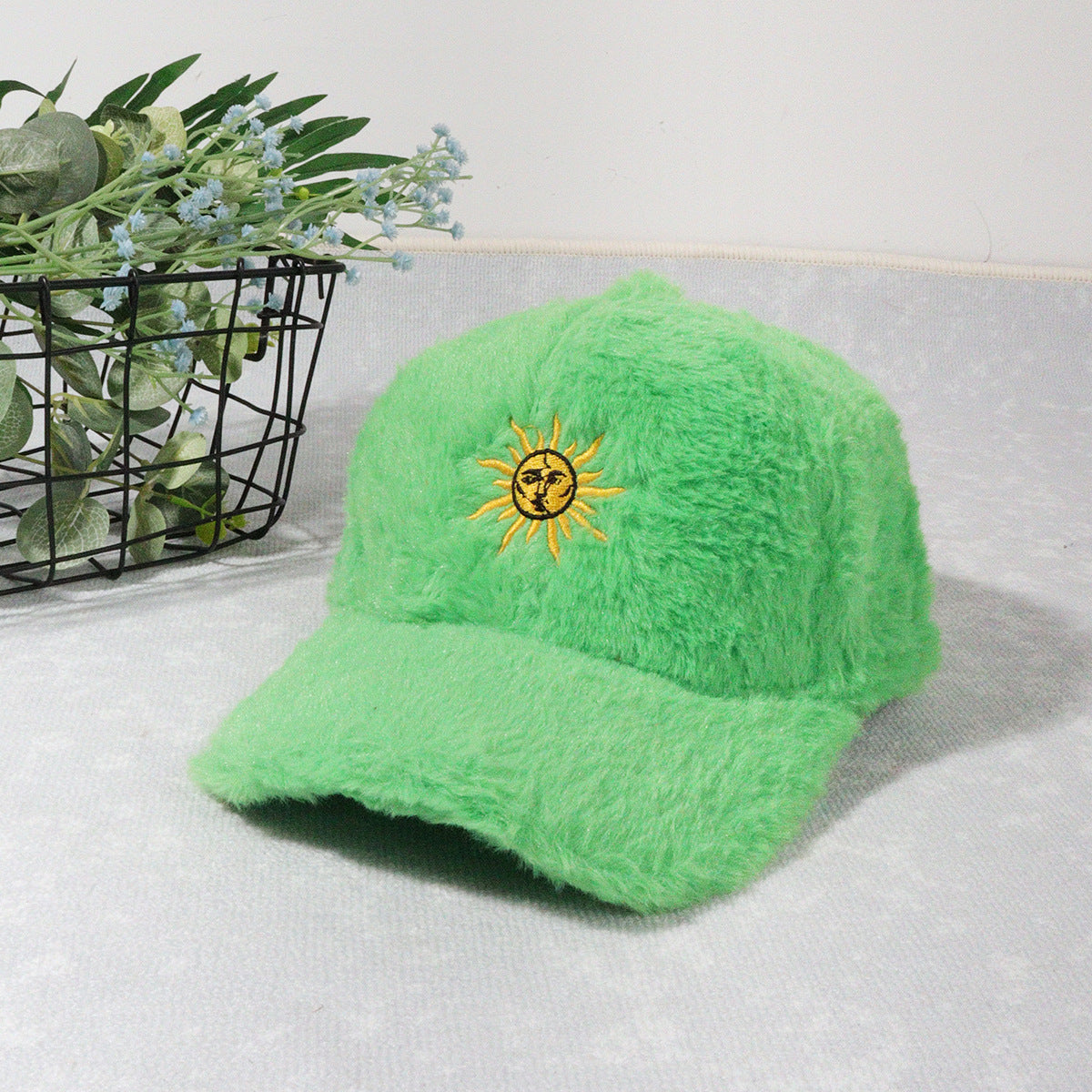 Baseball cap sun embroidered peaked cap warm plush hat