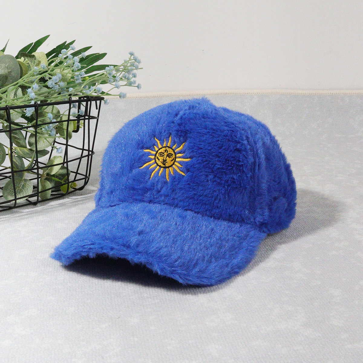 Baseball cap sun embroidered peaked cap warm plush hat