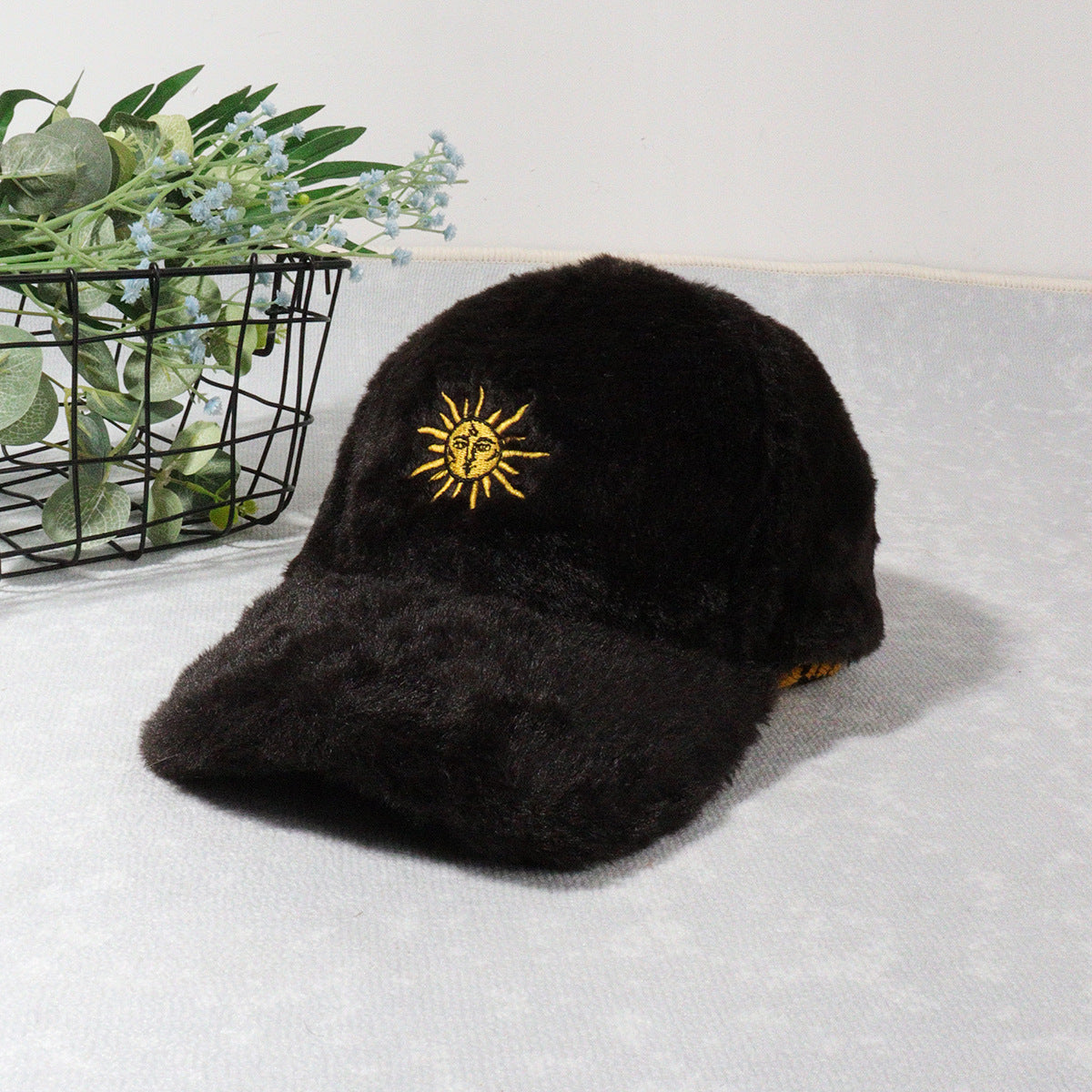 Baseball cap sun embroidered peaked cap warm plush hat