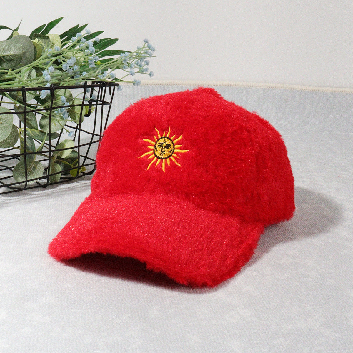 Baseball cap sun embroidered peaked cap warm plush hat