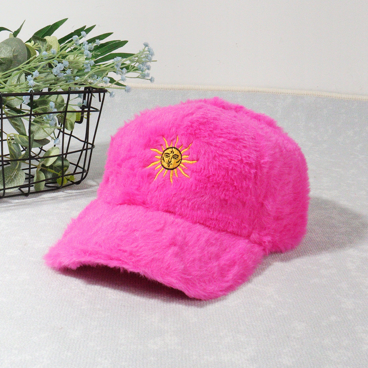 Baseball cap sun embroidered peaked cap warm plush hat