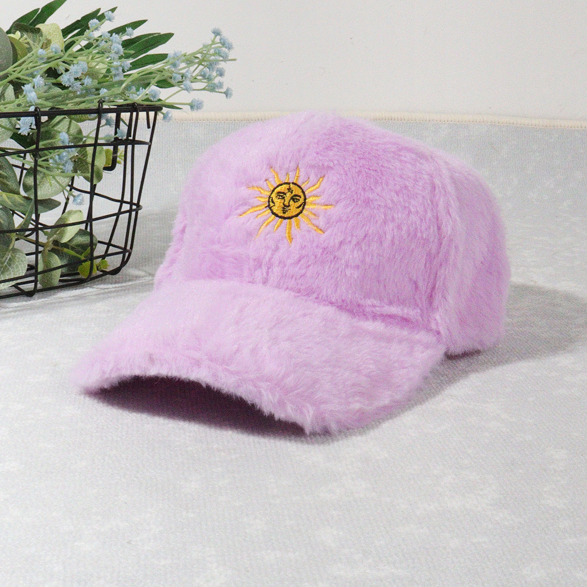 Baseball cap sun embroidered peaked cap warm plush hat