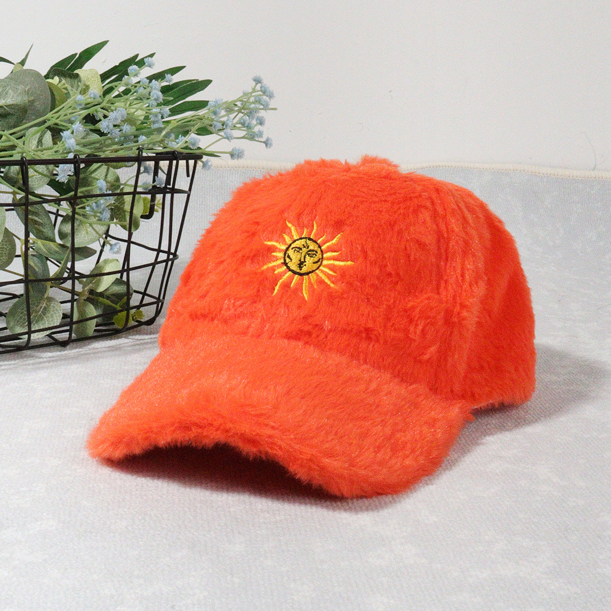 Baseball cap sun embroidered peaked cap warm plush hat