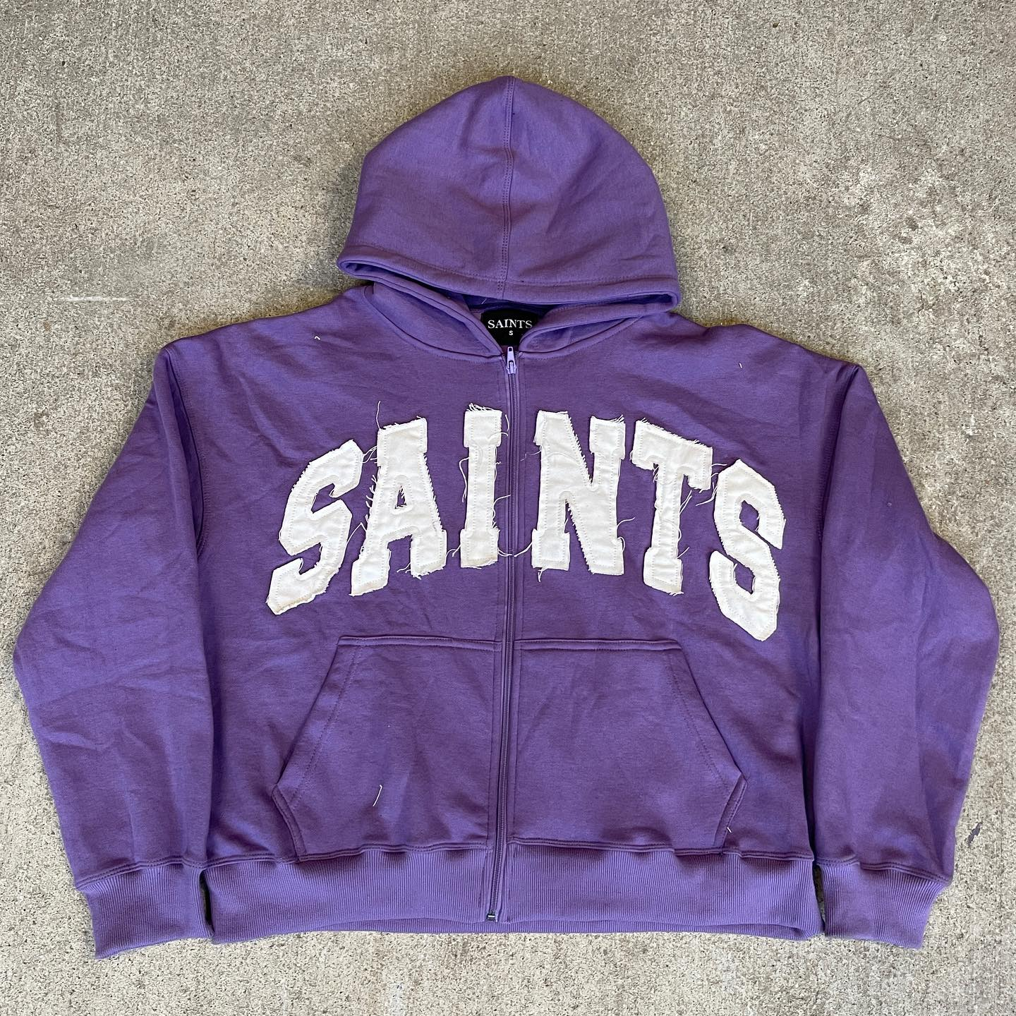 saints patch zip-up hoodie