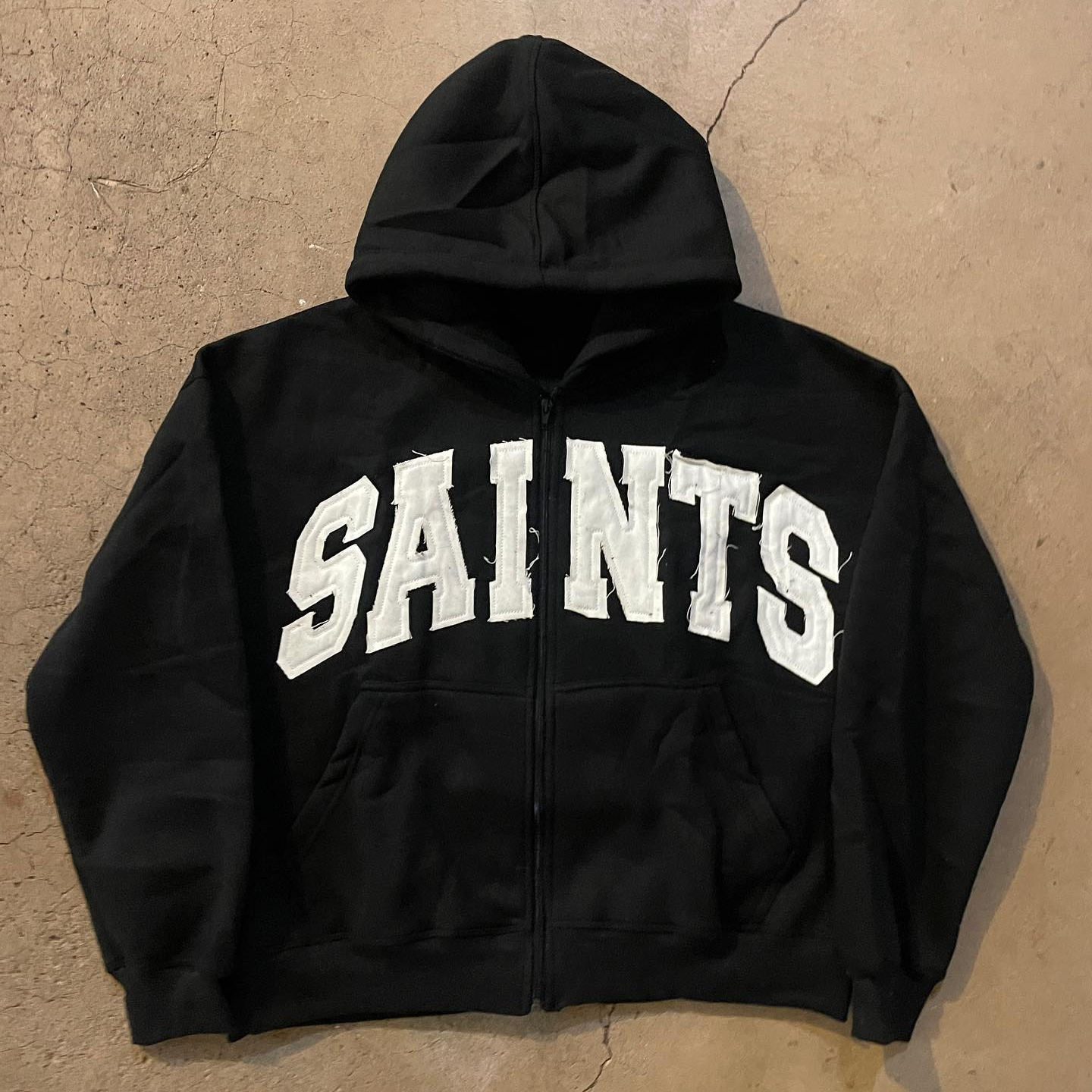 saints patch zip-up hoodie